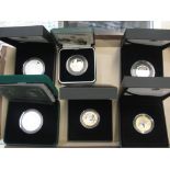 6 x Royal Mint Piedfort silver proof cased coins 50p`s,