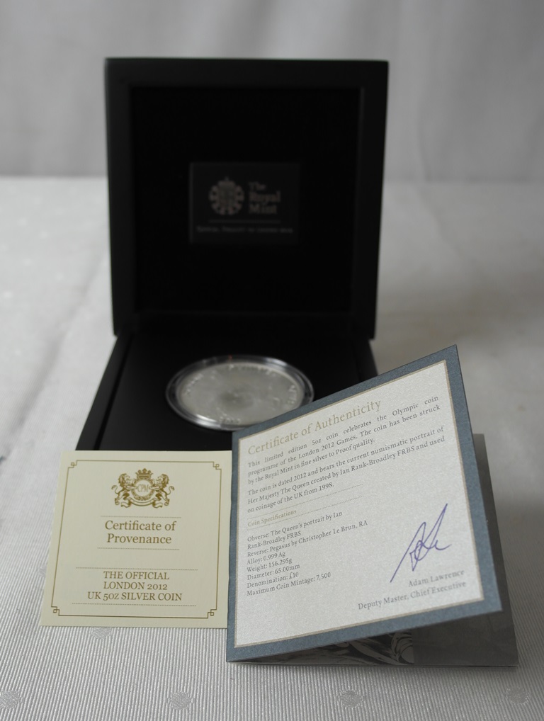 The official London 2012 UK 5oz silver coin .999 silver proof. Limited Edition 7500. Boxed.
