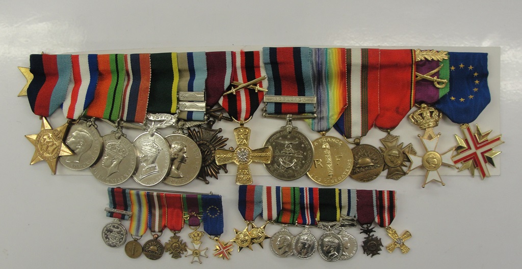 Poignant WWII medal group of 14 medals and corresponding miniatures to CFM(craftsman)B.A.R. Lee R.E.