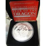 A boxed Australian lunar silver coin series II Year of the Dragon 2012.