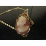 12ct gold necklace and cameo pendant