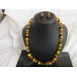 Multi- coloured Amber necklace and matching earrings