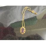 A 15ct Amethyst and Pearl pendant on chain