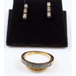 A lady's 9ct gold 10pt diamond set 1.7gm half eternity ring together with a pair of 9ct gold 3 stone