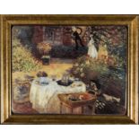 A framed porcelain plaque, 'Das Fruhstuck' Monet limited edition # 3463/29000