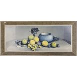 A framed still life of fruit. Image size 34.5cm x 91cm