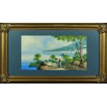 A gilt framed painting signed M Gianni of an Italian seascape, title to reverse 'Naples Posillipo'