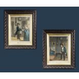 A pair of oak framed engravings entitled 'Going Out to Dinner' and 'Coming Home'