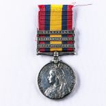Queen South Africa medal with three bars awarded to Pte J Forsythe 5678 Royal Scots Fusiliers.