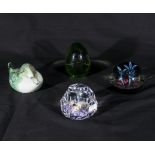 Two Caithness glass paper weights, a Selkirk paperweight and one other