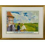 A framed golfing print Open Championship July 2001