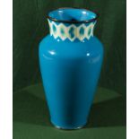 Japanese Ando silver mounted cloisonne vase, blue ground with decorated neck, 25cm tall. Signed to