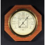 A Short & Mason of London 'Stormoguide' adjustable aneroid barometer in an octagonal inlaid mahogany