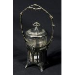 A W.M.F. Art Nouveau white metal and glass pickle jar