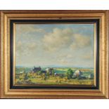 Samuel John 'Lamorna' Birch, R.A. 1869-1955. Sunny Extensive Landscape with Farm Buildings oil on