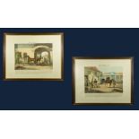 A pair of framed horse trading prints, image sizes 36cm x 47cm