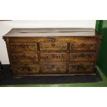 A period oak cross banded in walnut Lancashire style mule chest with lift up lid
