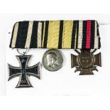 German mounted medal group, WWI Iron Cross 2nd class, Wurttemberg Military Merit Medal and a