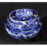 A set of six Japanese blue and white graduated bowls