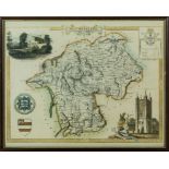 A framed map of Westmorland, image size 40cm x 50cm