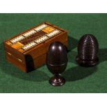 Two Pau Bruna wood needlework holders both containing thimbles, and bobbins, signed MF (Mike Fitz