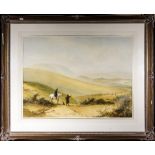 N Cooper 1873, framed watercolour of Sussex Downs, signed. Image size 55cm x 74cm