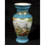 A French Sevres vase turquoise ground with rural scene