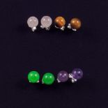 Four pairs of 925 silver multi gem stud earrings