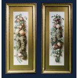 A pair of gilt framed chrome lithographs of fruit by Tito Chelazzi, image size 25cm x 94cm