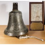 A large bronze bell and a military plaque, plaque dated Oct. 1918. The bell came from Mouslimiie