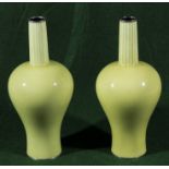 Japanese Ando cloisonne silver mounted pair of yellow ground tapered baluster shaped vases, 22cm