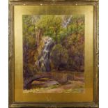 A gilt framed watercolour depicting a waterfall, signed. Image size 65cm x 51cm