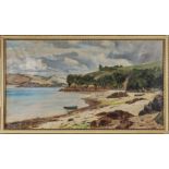 F W Hayes, framed oil on board of a coastal scene, signed. Image size 24 43.5cm