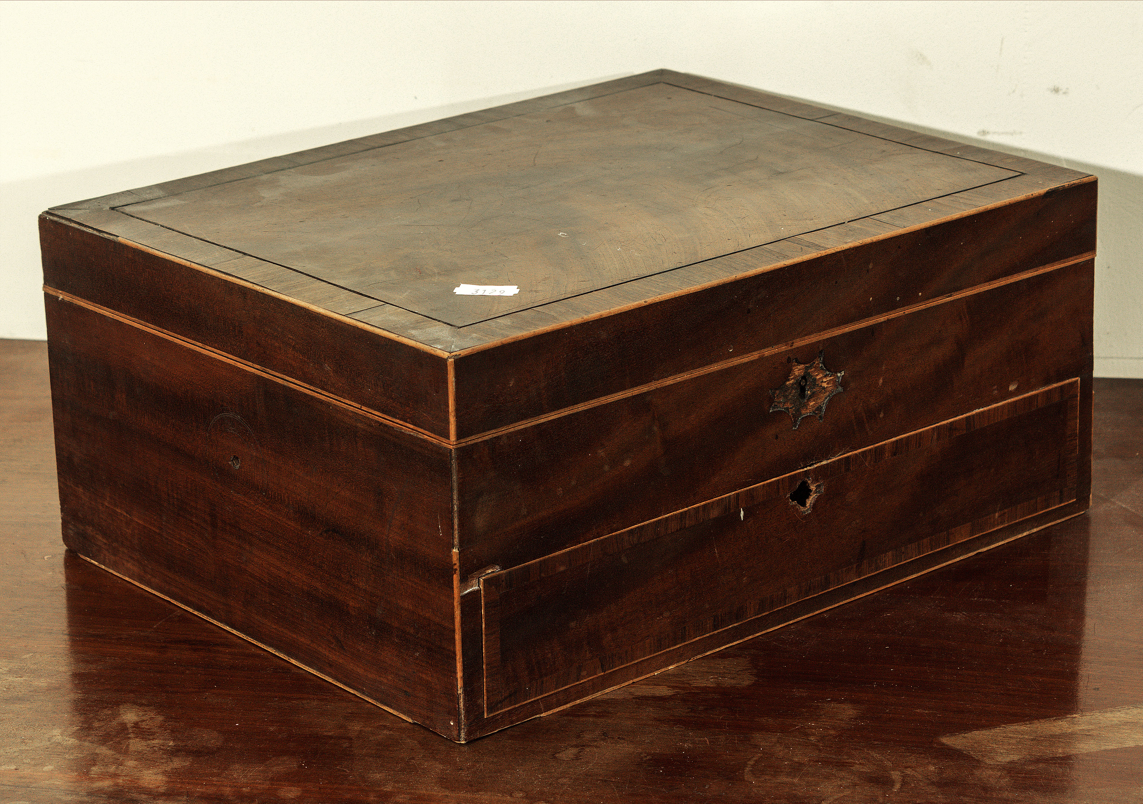 A mahogany sewing box. Distressed.