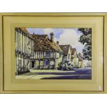 A framed watercolour entitled Lavenham Suffolk, image size 30cm x 46cm