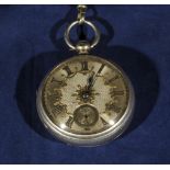 A large silver pocket watch and silver albert, hallmarked London 1880 fusee movement