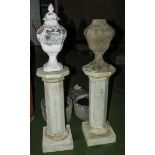 2 Reconstituted stone columns with urn tops.
