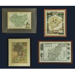 Four framed maps, Rutlandshire, Cambridgeshire, Northamptonshire and Nottinghamshire