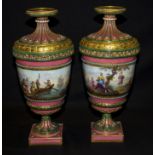 A pair of French Sevres vases with classical scenes,sailings ships etc.