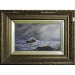 J H Oswald, gilt framed oil on canvas 'Thurso Bay' signed. Image size 22cm x 35cm