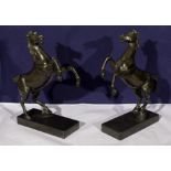 A pair of bronzed patination rearing horses