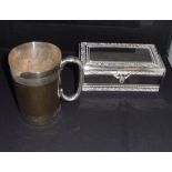 A silver plated tankard and a jewellery box