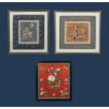 Three framed Chinese silk panels