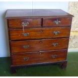 An oak chest of drawers two over three circa 1800 .3 ft 1 inch wide 3 ft 1 inch tall.