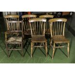 Five kitchen chairs and a rush seated chair