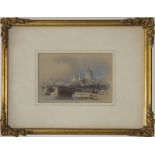 A gilt framed watercolour of London Bridge signed ED 1887 image size 16cm x 23cm