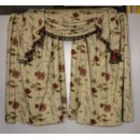 Two pairs of lined curtains with swags and tails, matching tie backs. Curtains measure 92" length