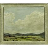 Framed oil on board depicting a rural landscape unsigned. Image size 24cm x 29cm