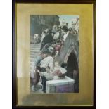 A framed print depicting an Italian canal scene, Image size 46cm x 27cm