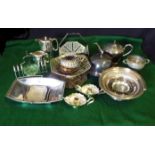 A large selection of silver plated items and chrome Art Deco baskets